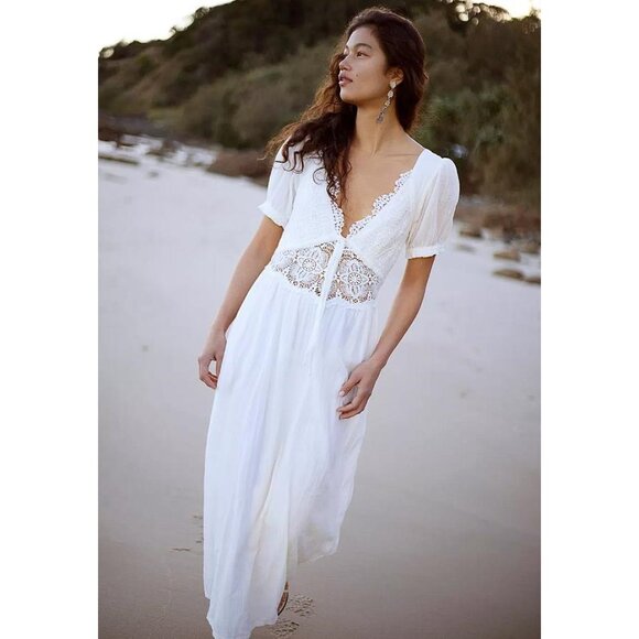 FREE PEOPLE Women's Free-est All You Need Is Lace Midi Dress Size M In Ivory - Picture 1 of 10